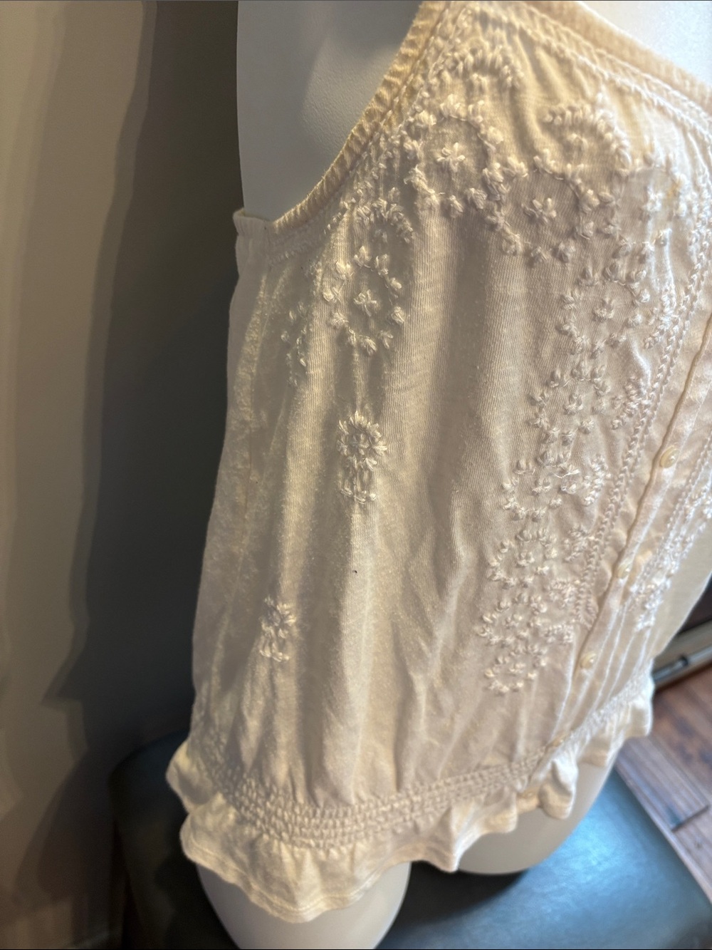 Y2K American Eagle White Embroidered Cotton Cami Tank Top S - Picture 2 of 6